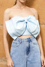 Flowering Girl Women Bow Strapless Top In Blue