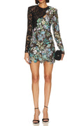 Flowering Girl Women Long Sleeve Lace Sequin Floral Dress