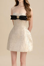 Flowering Girl Women Tina Strapless Bow Jacquard Mini Dress In Pink Beige