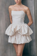 Flowering Girl Women Strapless Bubble Mini Dress In White