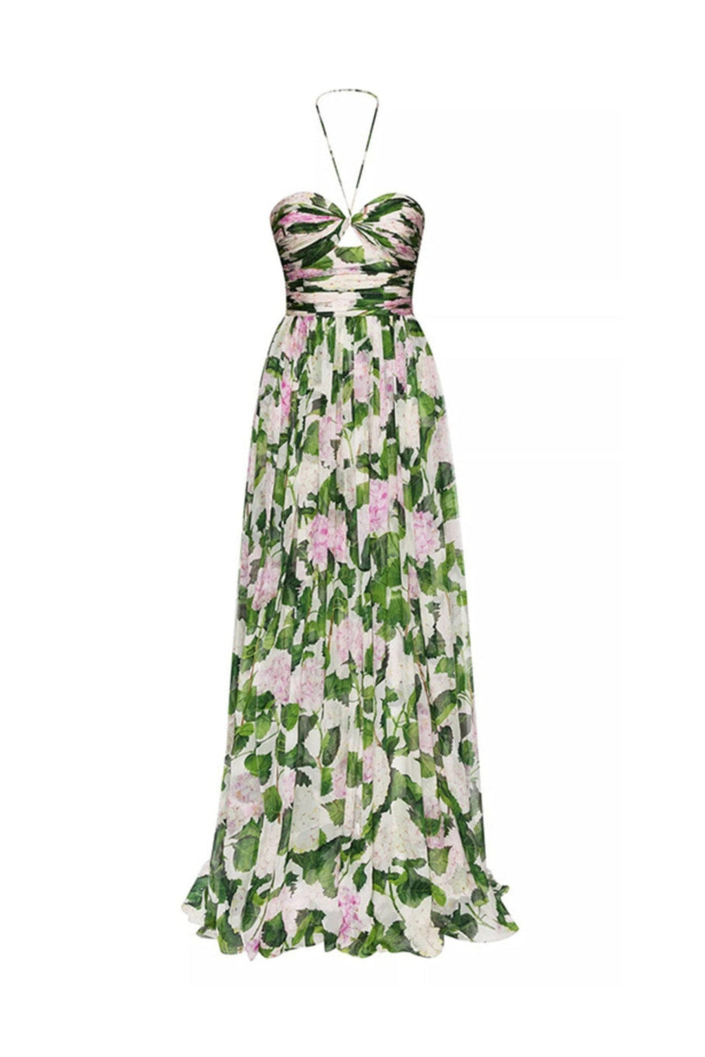 Flowering Girl Women Floral Halterneck Maxi Dress In Green