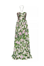 Flowering Girl Women Floral Halterneck Maxi Dress In Green