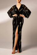 Flowering Girl Women Lantern Sleeve Sequin Prom Dress