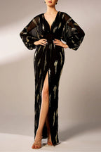 Flowering Girl Women Lantern Sleeve Sequin Prom Dress