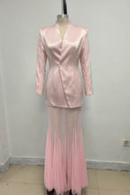 Ilhamp Pink Blazer & Mesh Skirt Set