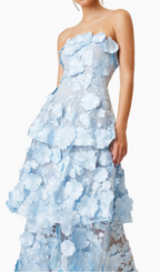 Flowering Girl Women Selene 3D flower Tiered Maxi Dress In Blue