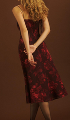 Flowering Girl Women Floral Print Slit Midi Dress In Burgundy