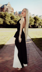 Bandage High Neck Pleated Peplum Maxi Dress