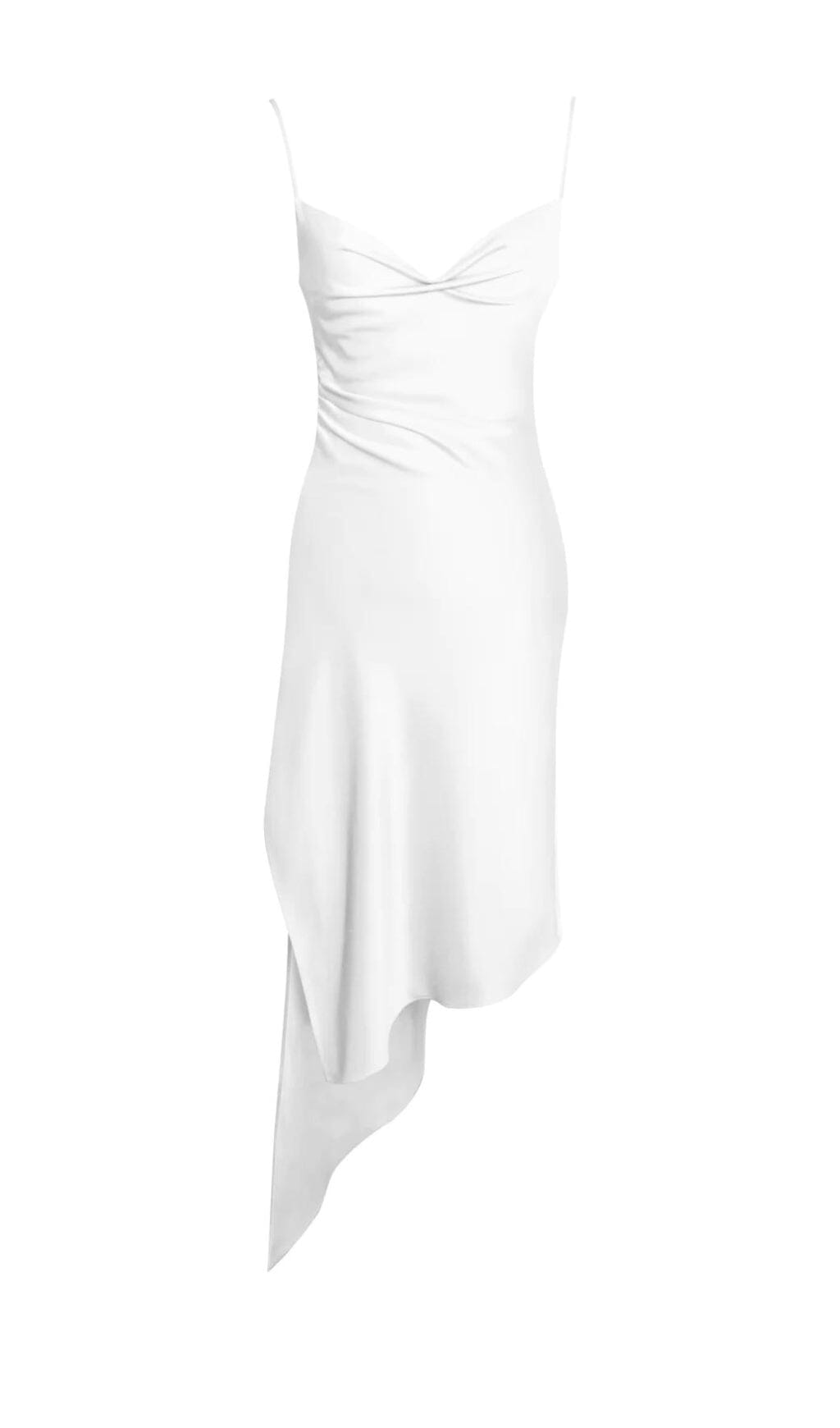 Flowering Girl Women White Satin Draping Midi Dress