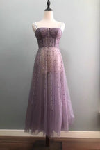 embellished tulle corset maxi dress in purple