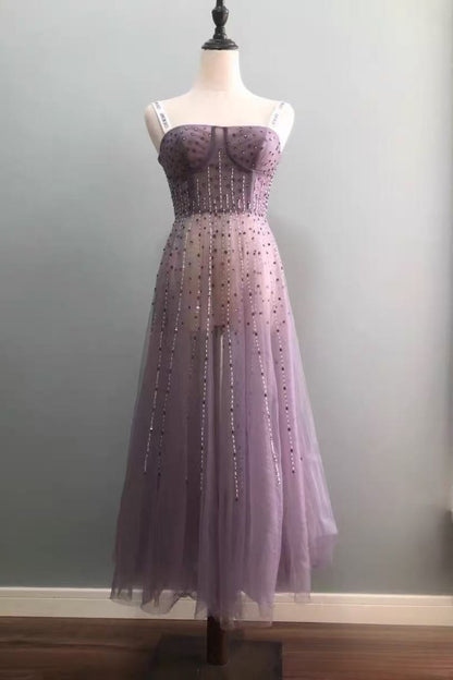 embellished tulle corset maxi dress in purple
