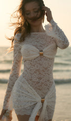 Flowering Girl Women Lace Draped Neckline Mini Dress