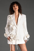 Flowering Girl Women Mustidis Long Sleeve Lapel 3D Flower Blazer
