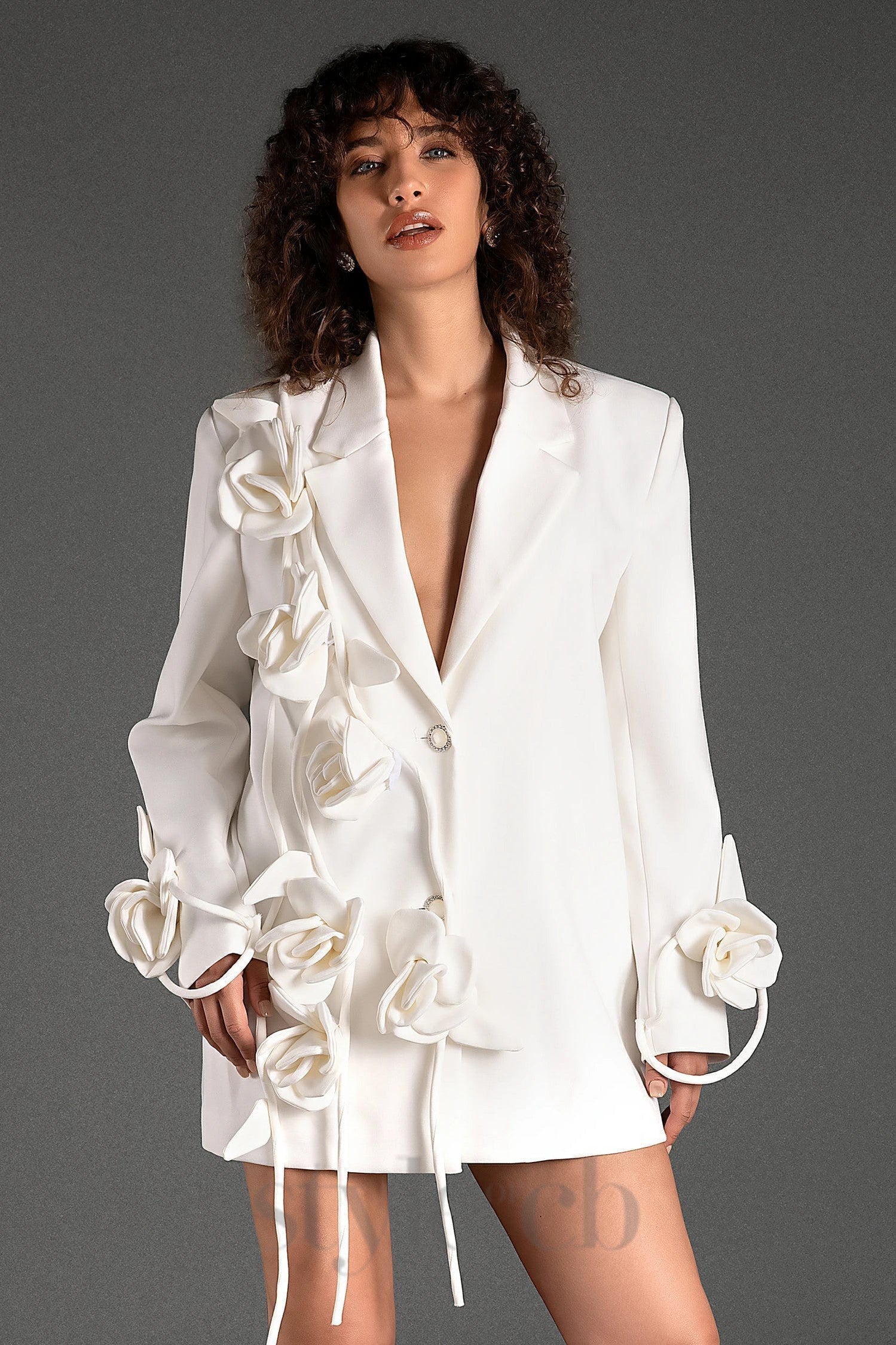 Flowering Girl Women Mustidis Long Sleeve Lapel 3D Flower Blazer