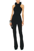Flowering Girl Women Black Backless Hooded Jumpsuit With Slip Pockets