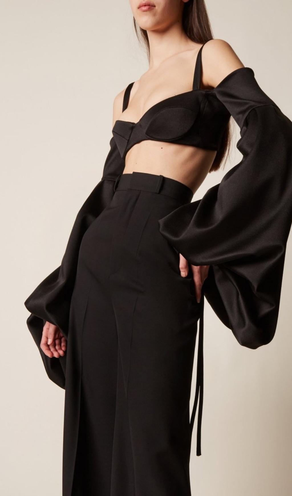 Flowering Girl Women Bubble Sleeve Two Piece Suit In Black