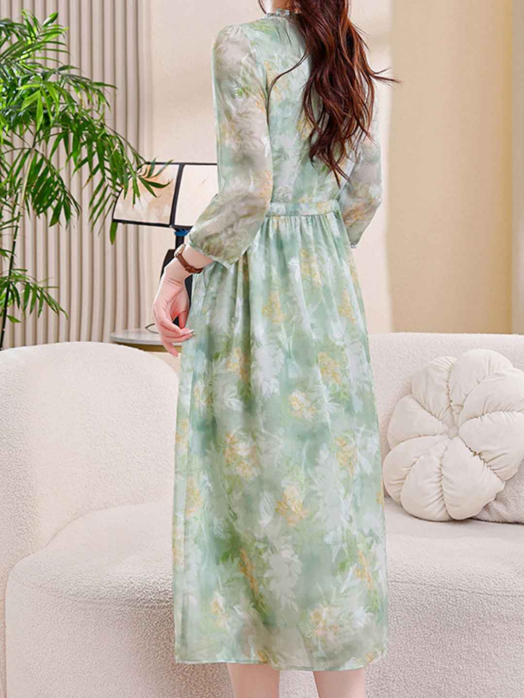 martha Vacation Auricular Collar Jacquard Drawstring Dress