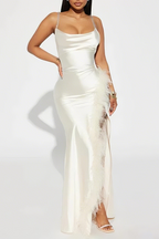 Flowering Girl Women Isabella Feather Trim Satin Gown - Cream
