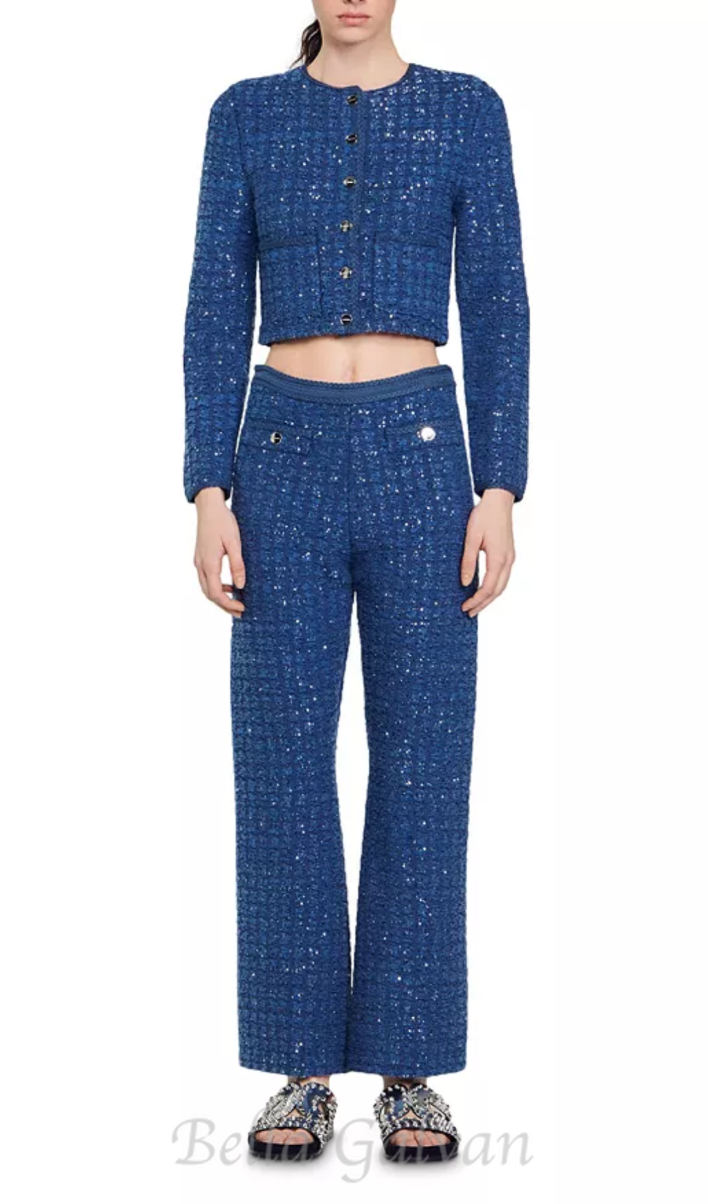 Flowering Girl Women Palm Cropped Blazer in blue