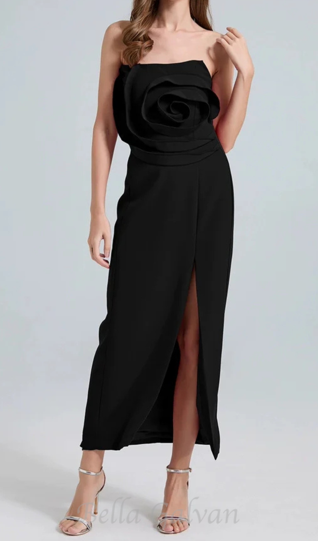 Flowering Girl Women michelle 3d flower strapless midi dress in black