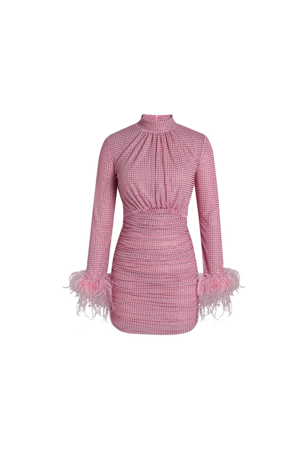 Flowering Girl Women Pink Rhinestone Feather Mini Dress