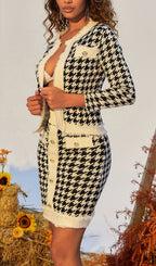 Flowering Girl Women Houndstooth Knitted Skirt Set