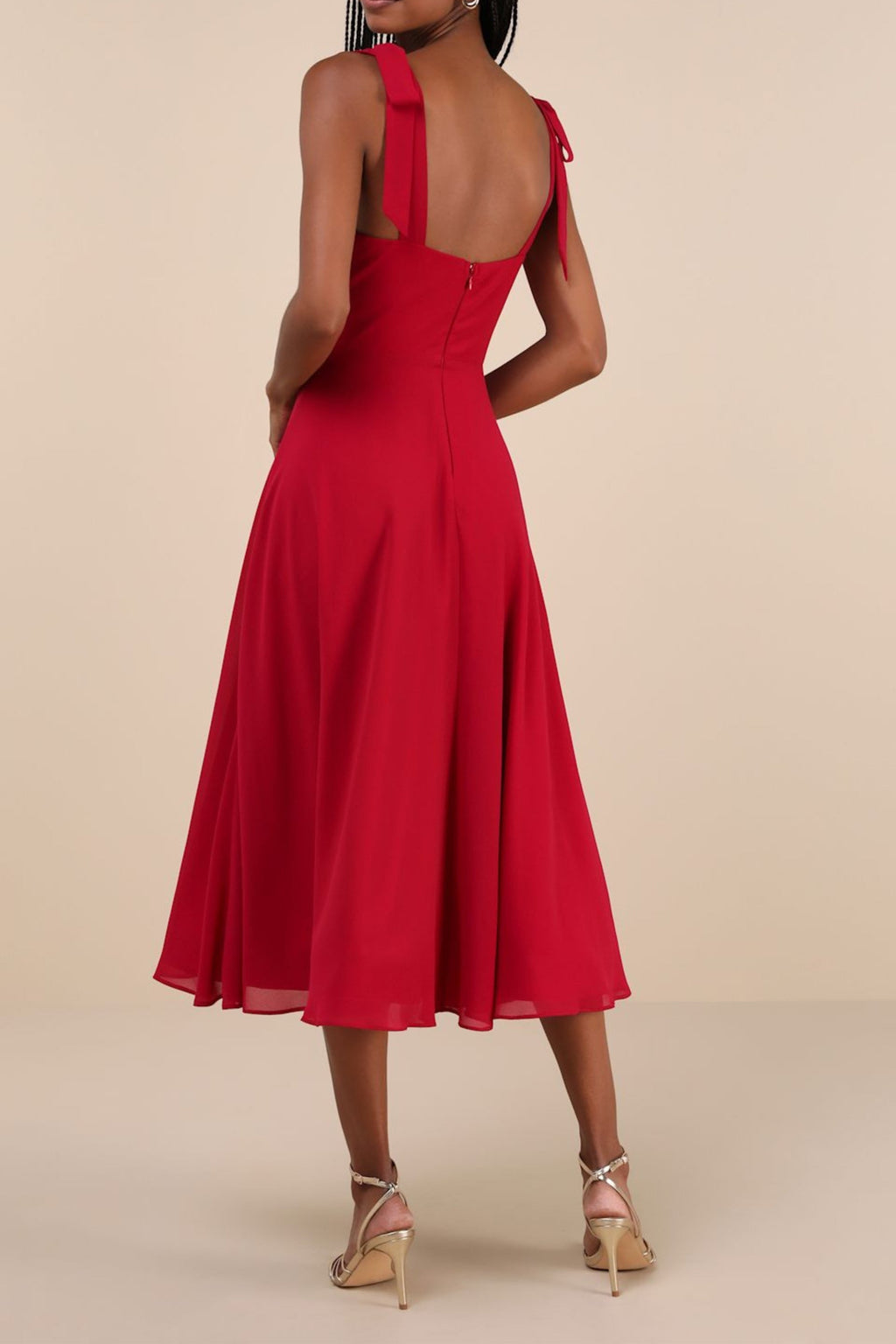 Flowering Girl Women Berry Red Tie-Strap A-Line Midi Dress