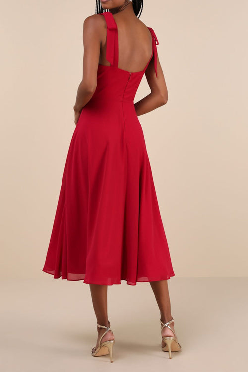 Flowering Girl Women Berry Red Tie-Strap A-Line Midi Dress