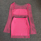 Flowering Girl Women LONG SLEEVE MESH BLOUSE SKIRT SUIT