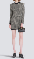 Flowering Girl Women Short bicolor jacquard mini dress with monogram