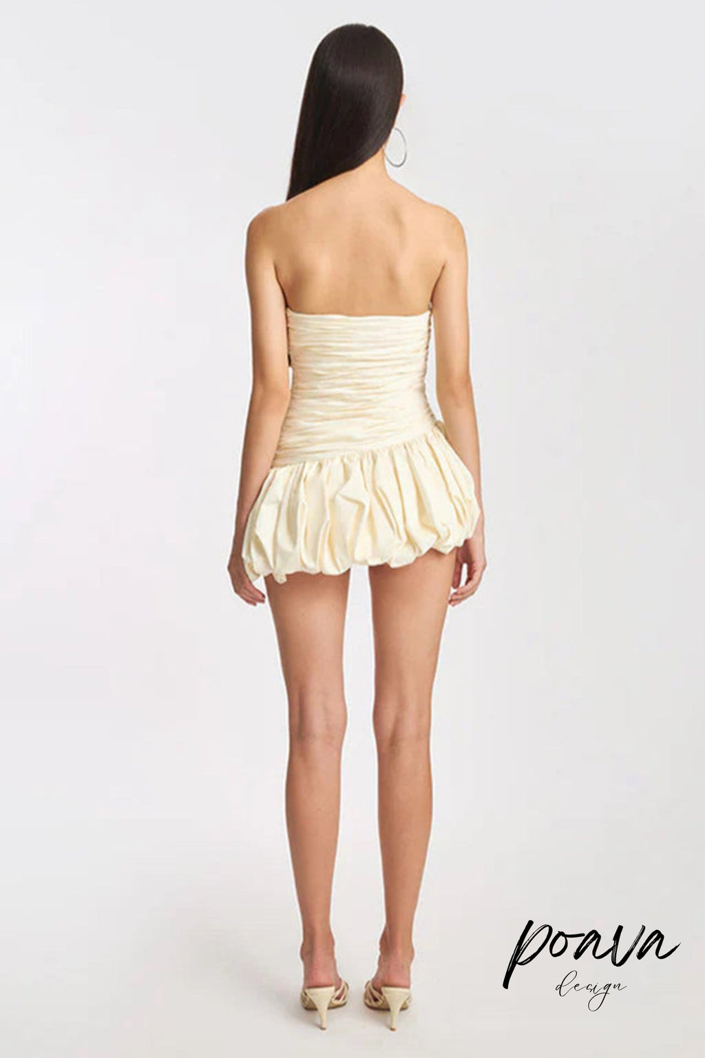 Flowering Girl Women Balloon Draped Strapless Mini Dress In White