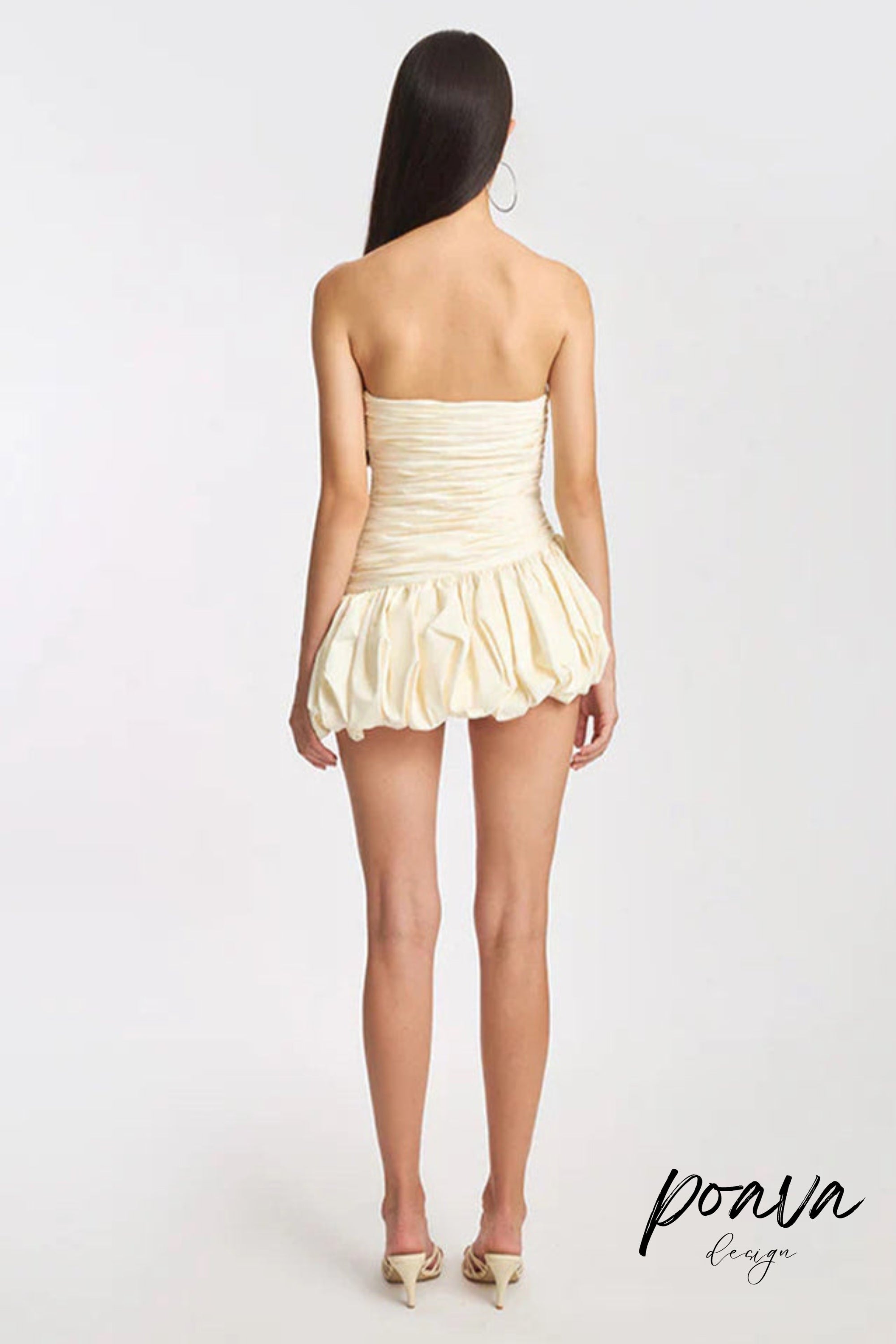 Flowering Girl Women Balloon Draped Strapless Mini Dress In White