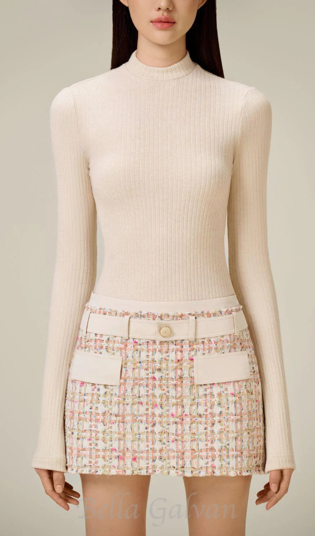 Flowering Girl Women Carlin patchwork Tweed mini skirt in pink