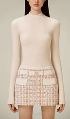 Flowering Girl Women Carlin patchwork Tweed mini skirt in pink