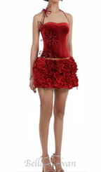 Flowering Girl Women corset floral mini skirt suit in red