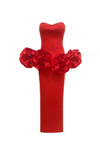 Flowering Girl Women red strapless maxi dress with flower embellishments