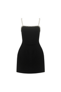 Flowering Girl Women pearl embellished strap mini dress in black