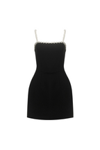 Flowering Girl Women pearl embellished strap mini dress in black