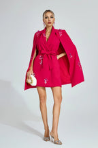 Katherine Rose Red Cape-Sleeve Blazer Mini Dress