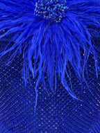 riva feather embellished hollowed sequin bodycon maxi dress in blue