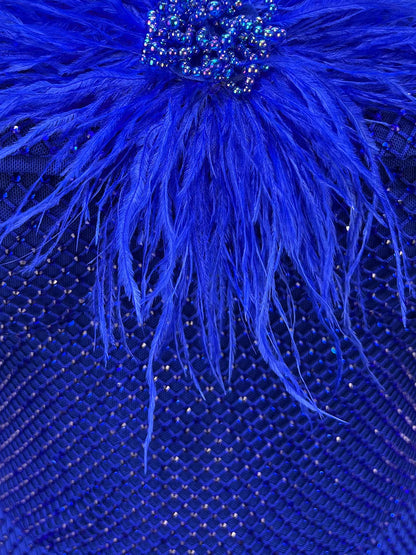 riva feather embellished hollowed sequin bodycon maxi dress in blue