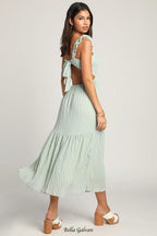 Flowering Girl Women Mint Smocked Tie-Back Tiered Midi Dress