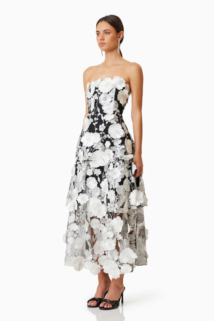 Flowering Girl Women Selene 3D flower Tiered Maxi Dress In Black