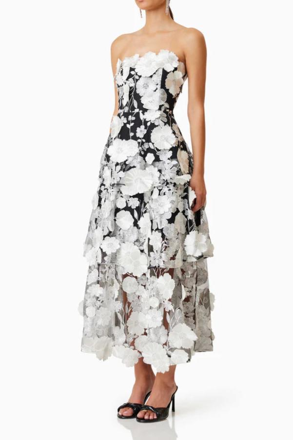 Flowering Girl Women Selene 3D Flower Tiered Maxi Dress In Black