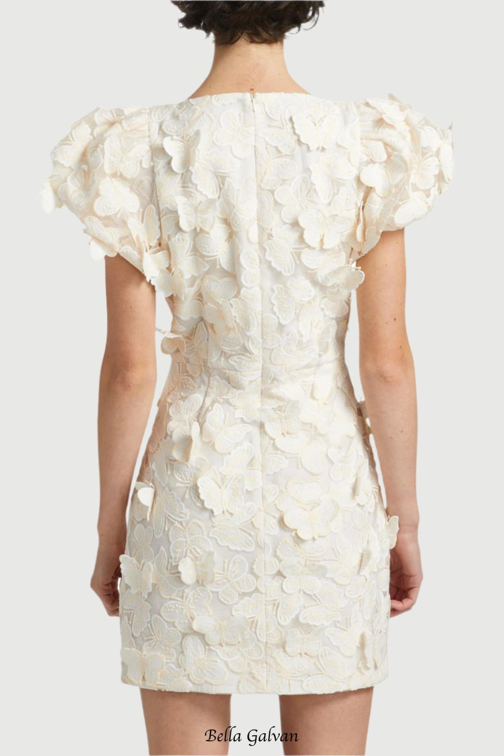 Flowering Girl Women Butterfly Appliqué Mini dress in cream