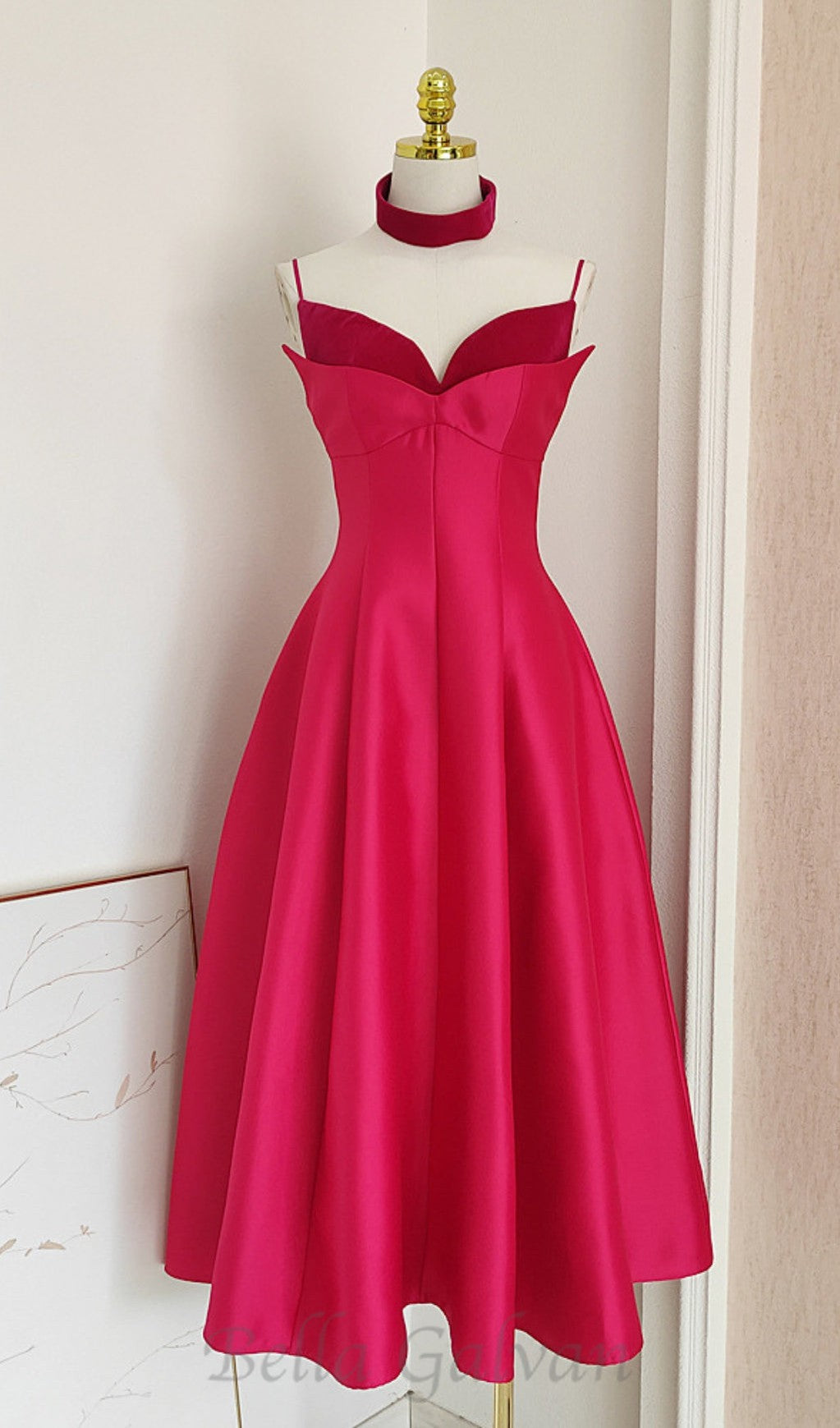 Flowering Girl Women patchwork midi dress in rose red