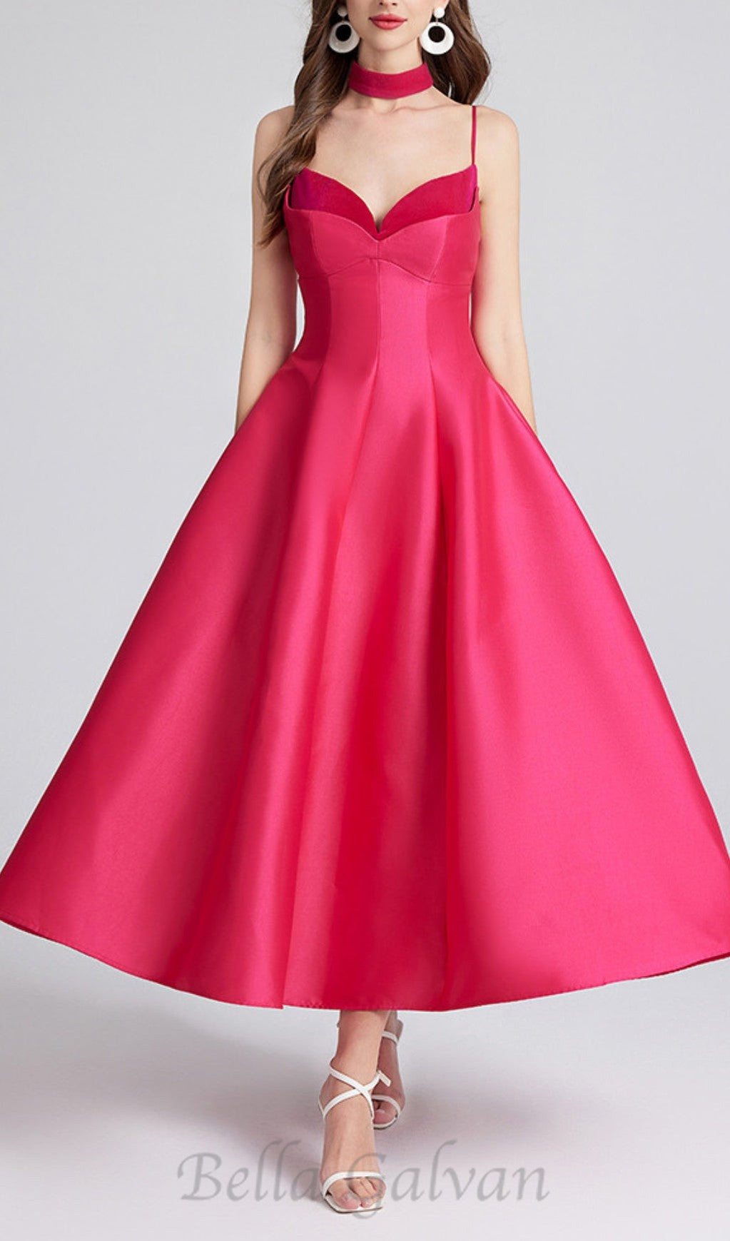 Flowering Girl Women patchwork midi dress in rose red