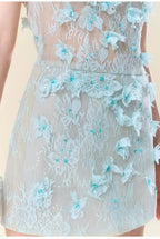 Flowering Girl Women Floral Lace Mini Dress In Blue