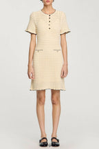 simona hollow knit Mini dress in apricot