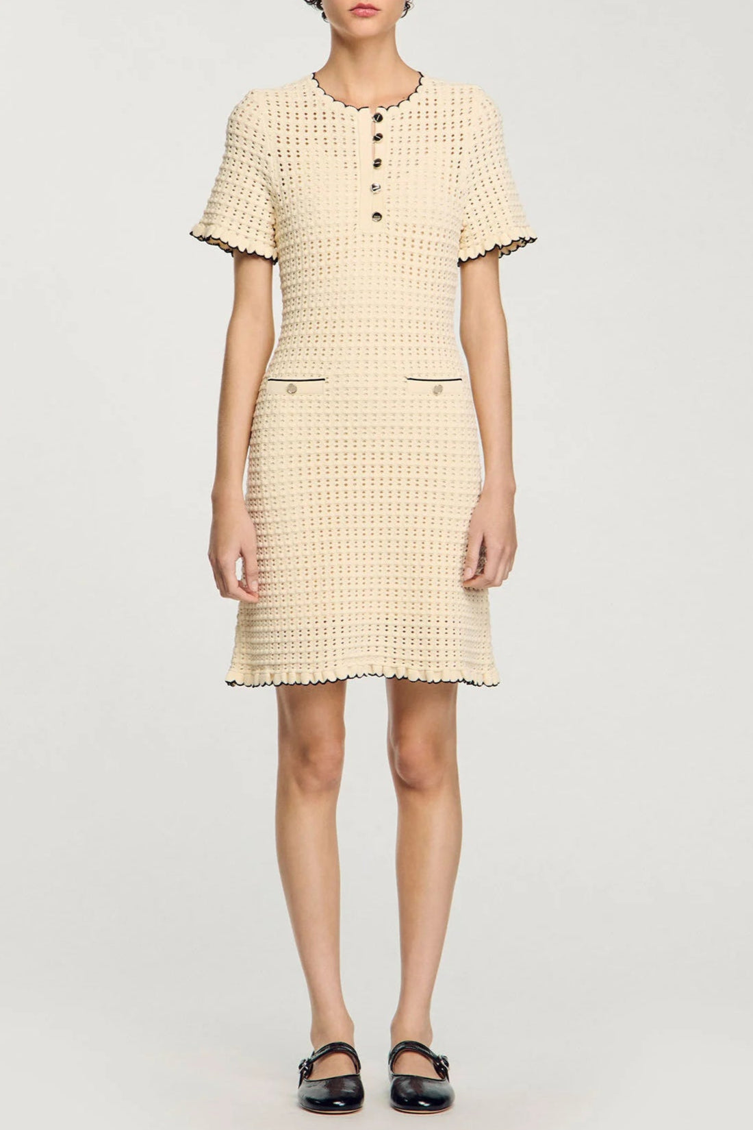 Simona Hollow Knit Mini Dress In Apricot